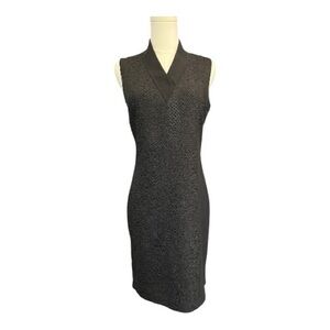 🖤✨ EUC T TAHARI Black Textured Midi Sheath Dress | Sz 4